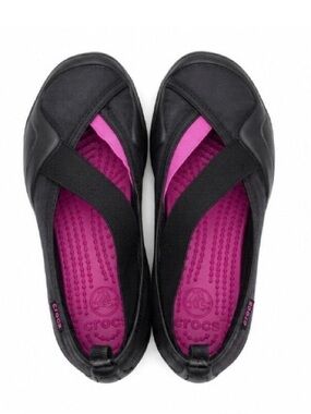 Crocs Molly Mary Jane Ballet Flats Black with Pink Croslite Comfort Size 7